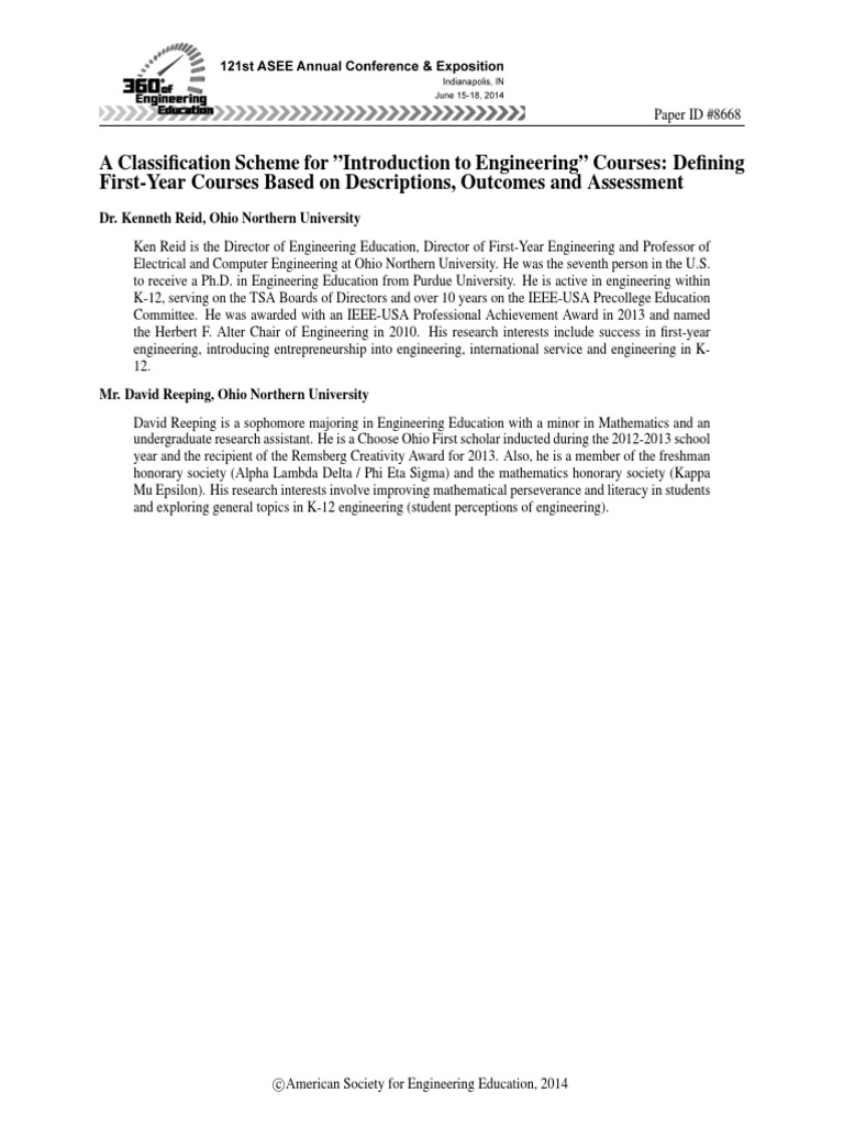 Classification of First-Year Engineering Courses | PDF | Curriculum ...