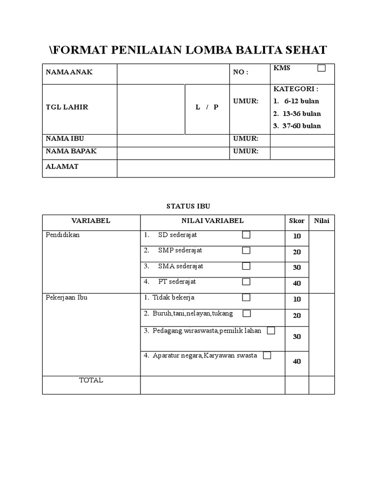 Format Penilaian Balita Sehat