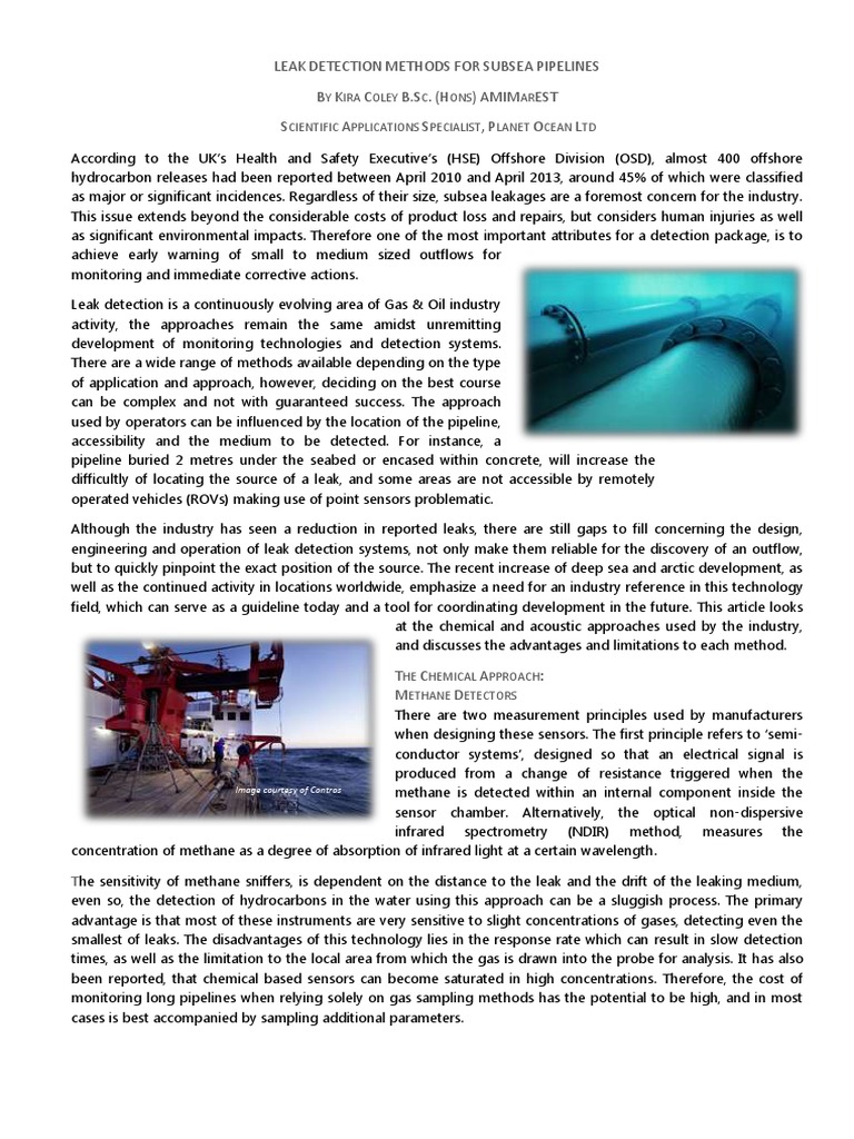 Leak Detection Methods FOR Subsea Pipelines B K C B.S (H) Amim EST S A S, P O L PDF