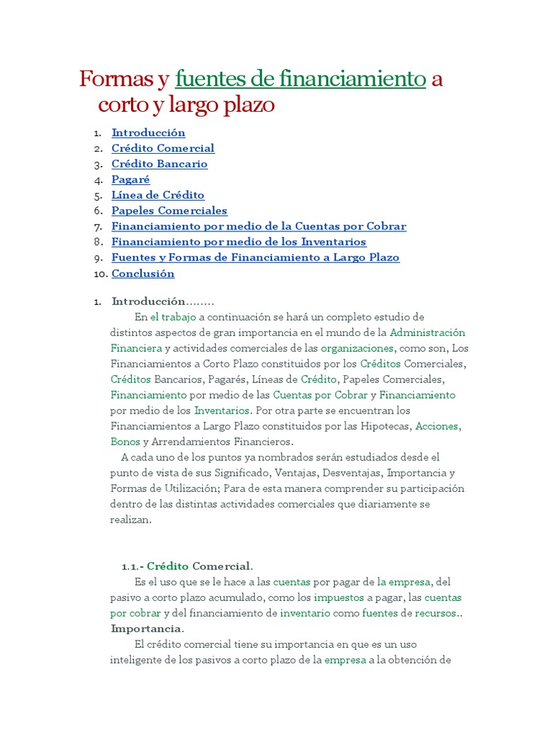 Fuentes de Financiamiento Corto y Largo Plazo | PDF | Acciones ...