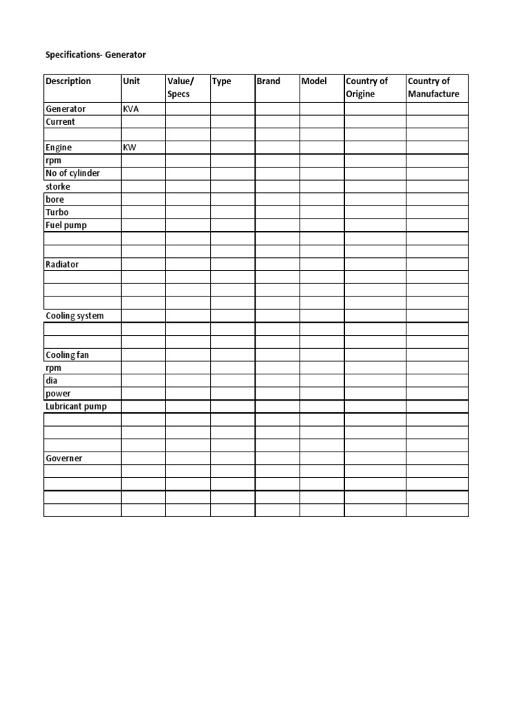 Generator Specifications and Current Ratings | PDF