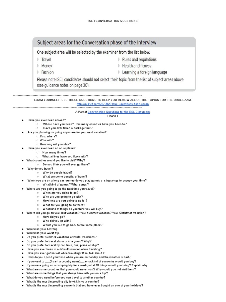 ISE I Conversation Questions Guide | PDF | Foreign Language | Fashion