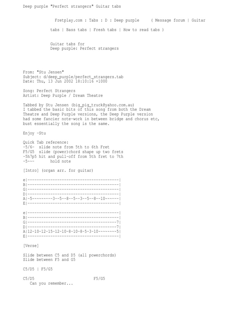 Deep Purple Perfect Strangers Tabs | PDF