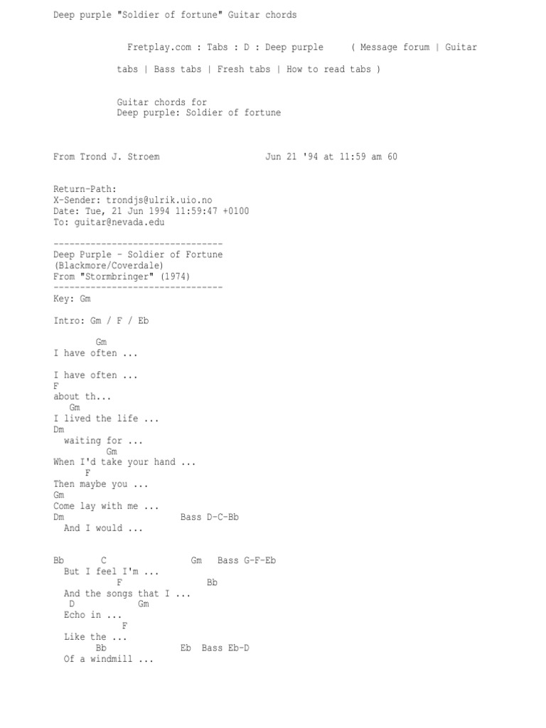 Deep Purple Soldier of Fortune Guitar Chords PDF Guitars Bass Guitar