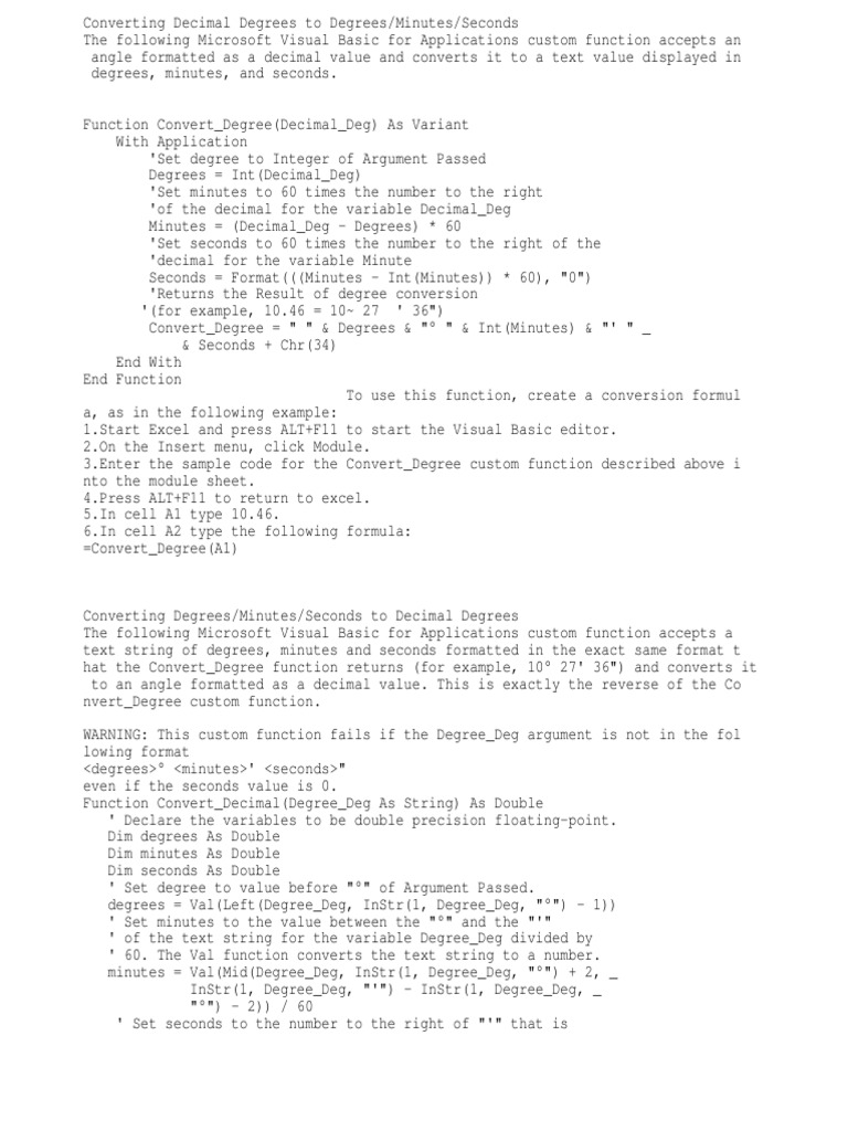 Excel Conversie Grade Minute Secunde PDF Integer Science