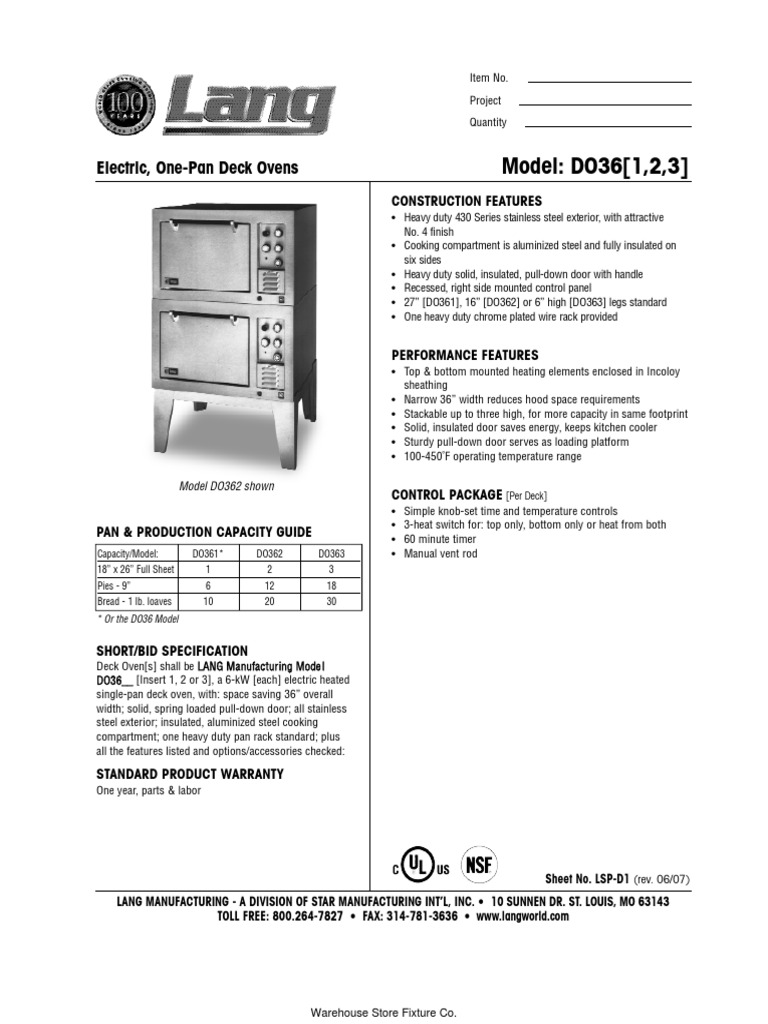 Lang DO36 Deck Ovens | Door | Mains Electricity