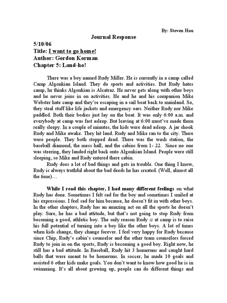 Journal response 5 10 06 title i want to go home author gordon