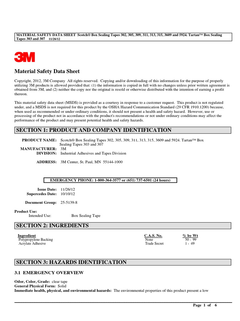 3M 309 MSDS PDF Personal Protective Equipment Chemistry