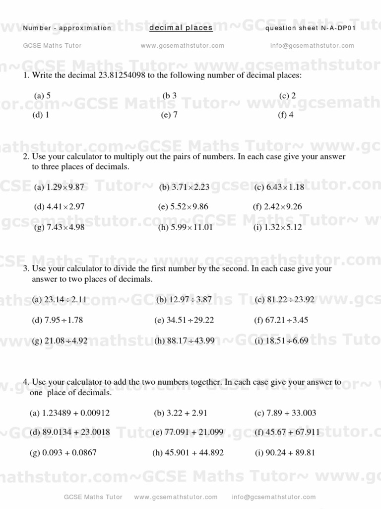 decimal-places-worksheet-01-approximation-number-from-gcse-maths-tutor-mathematical