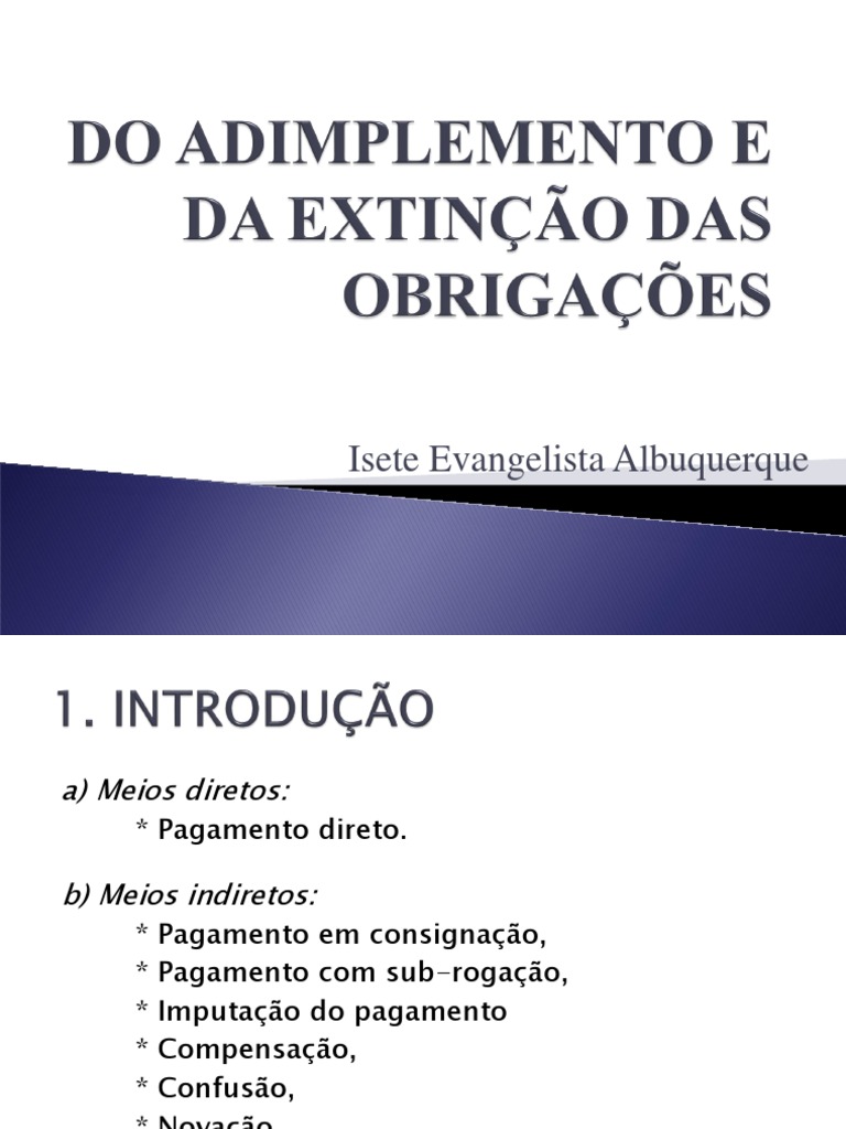 Aula 06 - Do Adimplemento e Extinção Das Obrigações | PDF | Lei das ...