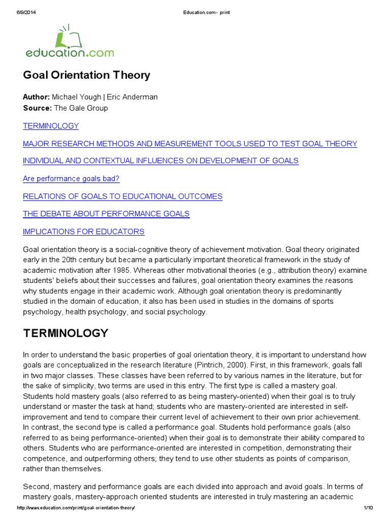  Goal Orientation Theory Goal Motivation 