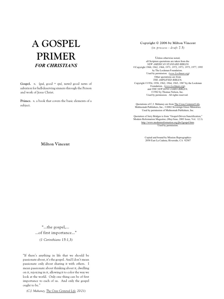 A Gospel Primer PDF The Gospel Grace In Christianity