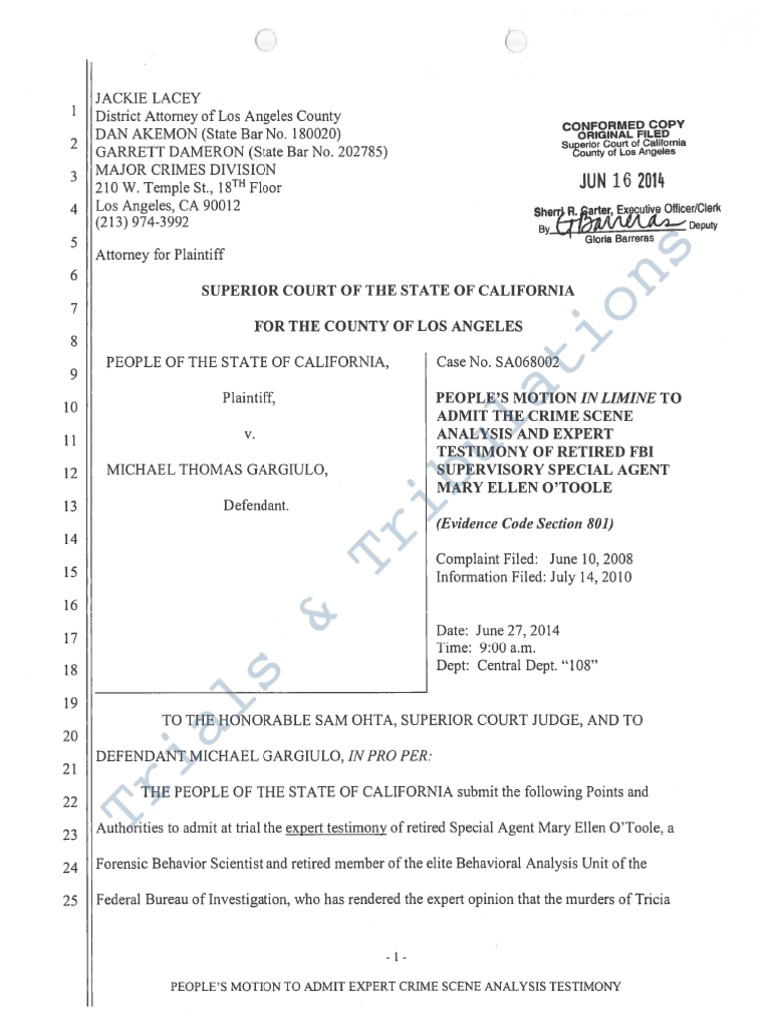 Michael Gargiulo Prosecution Motion in Limine To Admit Crime Scene