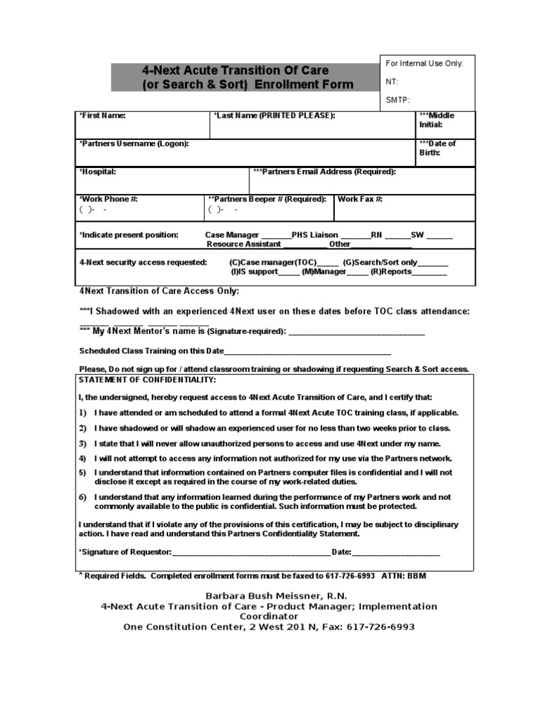 4Next Acute Transition of Care Form | PDF | Cyberspace | Computing