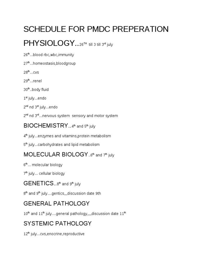 Schedule For PMDC Preperation | PDF