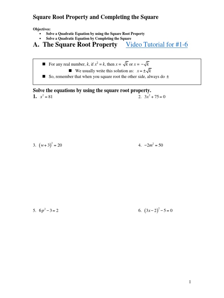 Square Root Property and Completing The Square Videos | PDF | Equations ...