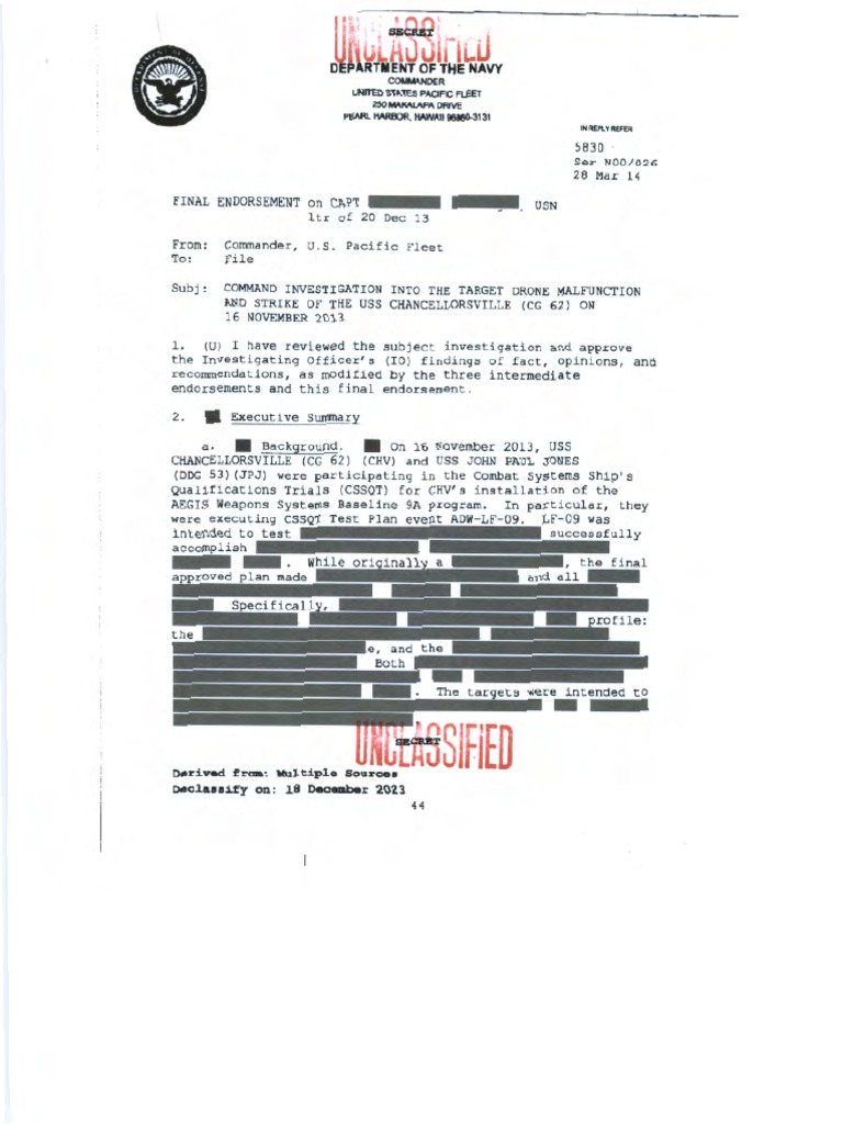 USS Chancellorsville Drone Strike Report | PDF | United States Navy ...