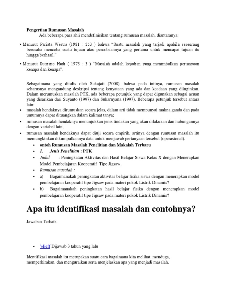 Pengertian Rumusan Masalah