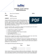 Internal Audit Office Memorandum: TO: Date: From