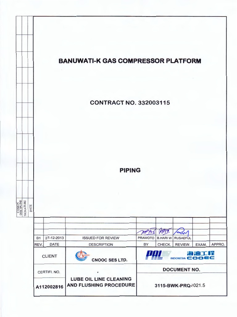 3115BWKPRQ021.5 Lube Oil Cleaning Procedure B1 PDF Pipe (Fluid
