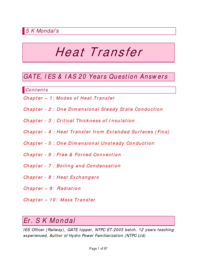 Heat Transfer IES GATE IAS 20 Years Question and Answers by S K Mondal