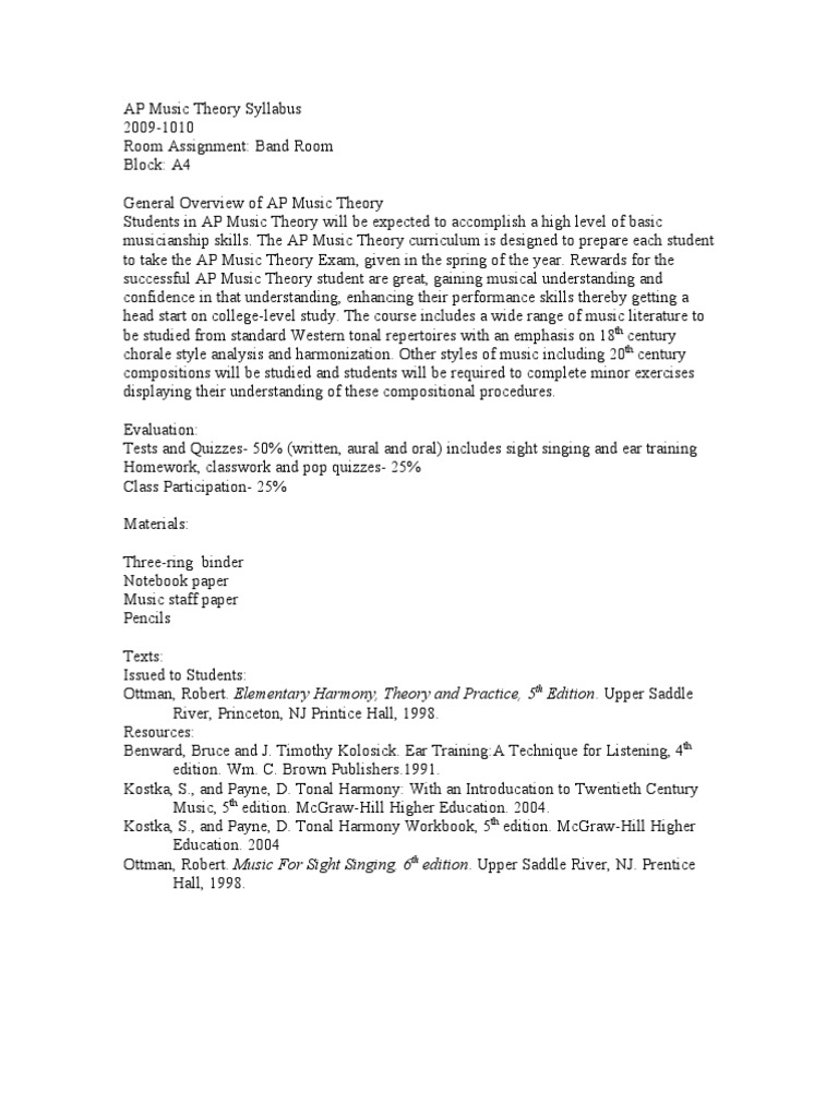 AP Music Theory Course Overview | PDF | Chord (Music) | Minor Scale