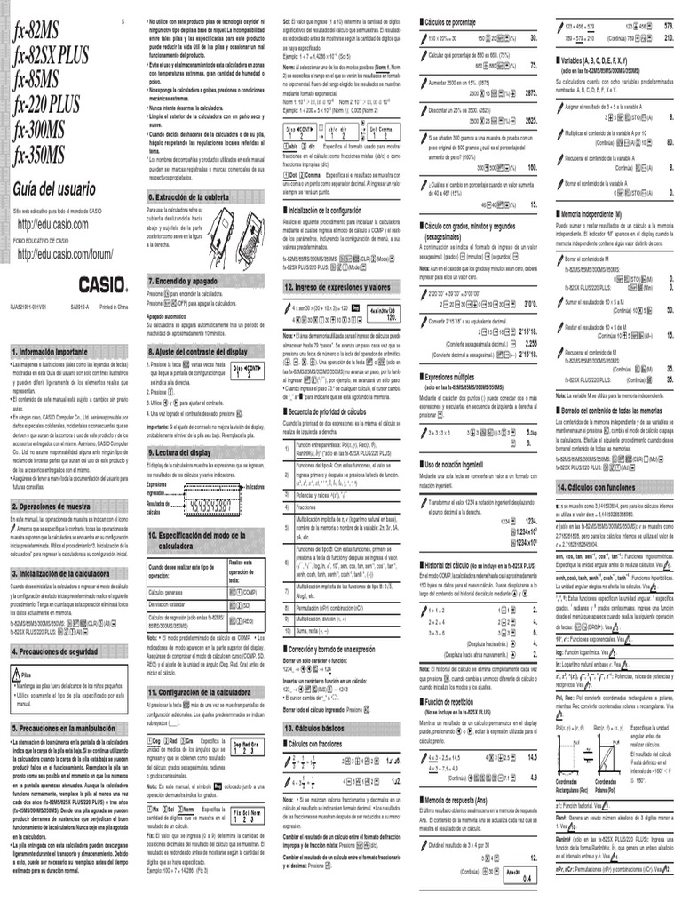 Manual Calculadorea Casio Fx 350ms Pdf Pdf Calculadora Fraccion Matematicas