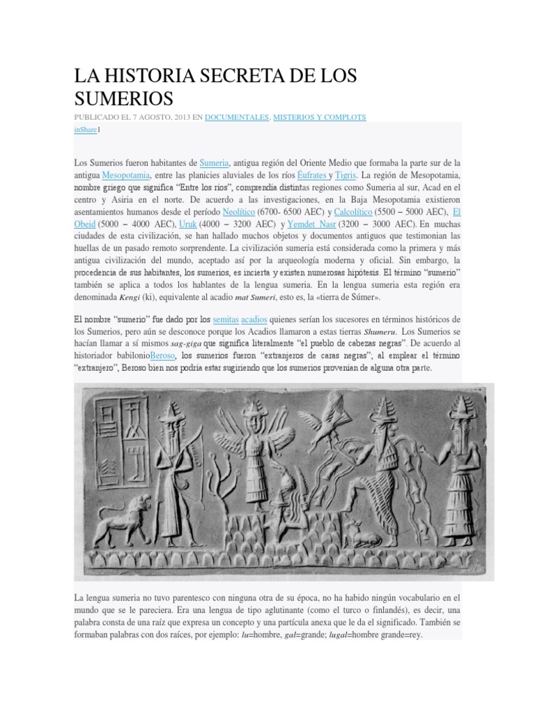La Historia Secreta de Los Sumerios | PDF | Sumeria | Mesopotamia