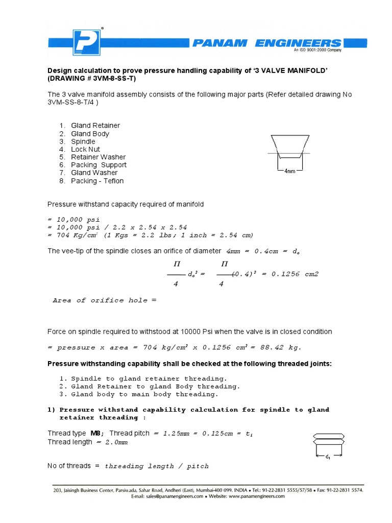 3-Valve Manifold Pressure Design Analysis | PDF | Strength Of Materials ...