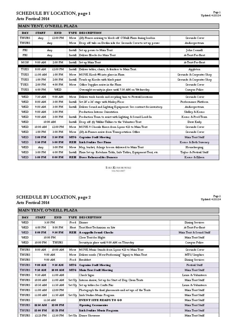 Arts Festival 2014 Schedule Overview | PDF | Housekeeping | Leisure