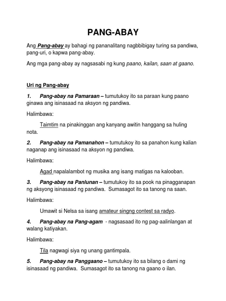 Ano Ang Pang Abay Na Pamaraan Sa Pangungusap