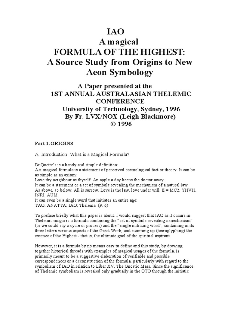 Leigh Blackmore Iao A Magical Formula Of The Highest Mythology Religious Belief And Doctrine