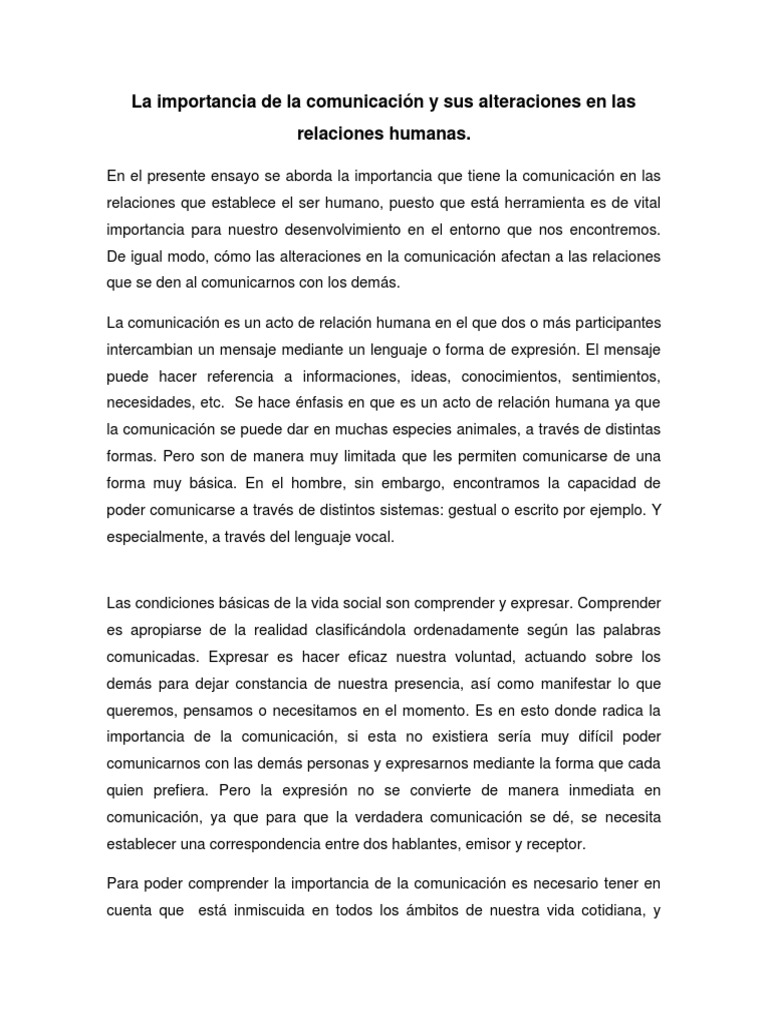 Importancia de la Comunicación Humana | PDF | Comunicación | Homo Sapiens