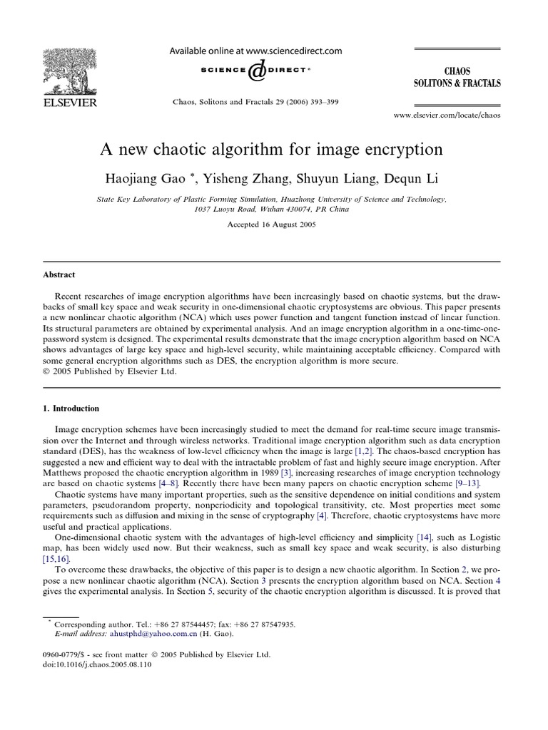 A New Chaotic Algorithm For Image Encryption | PDF