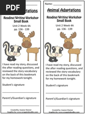 2 4a bookmark  animal adaptations