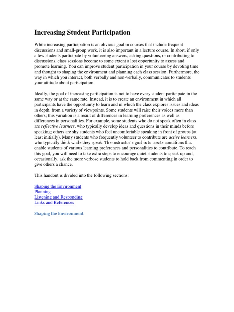 Increasing Student Participation 1 | PDF | Career & Growth