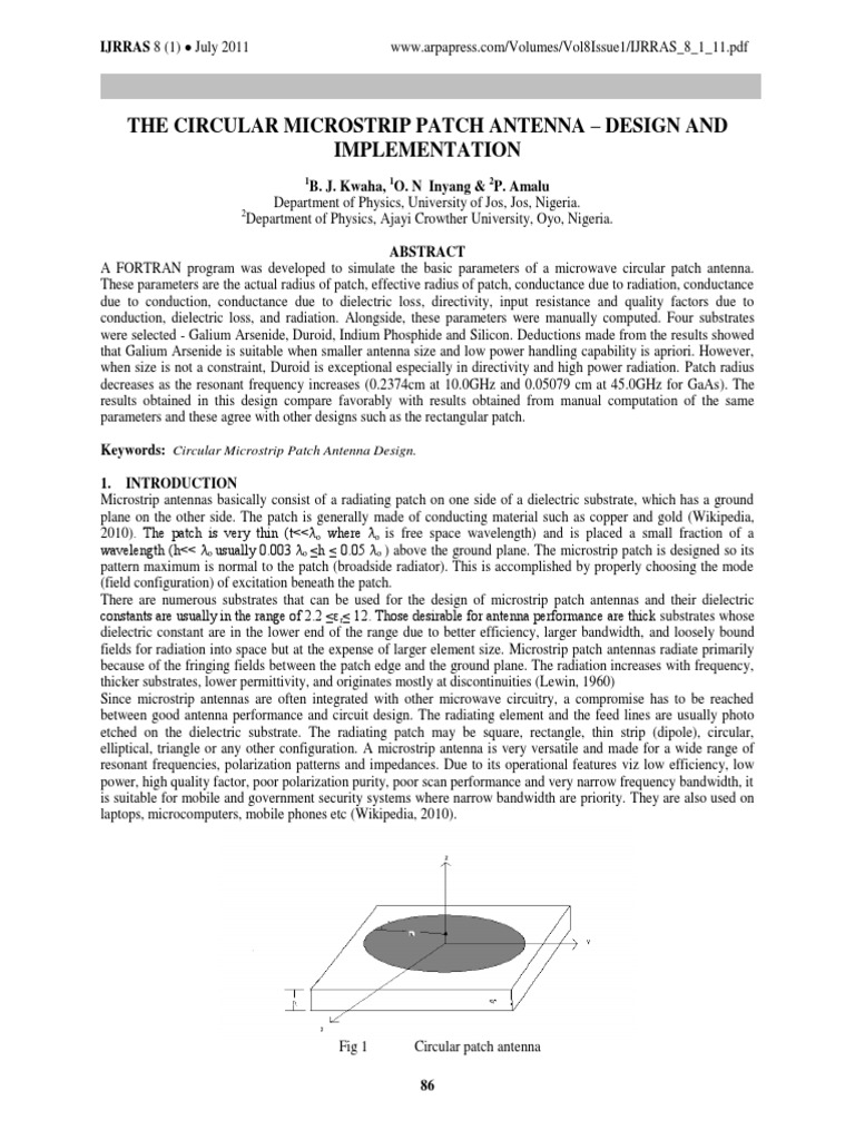 Circular Microstrip Patch Antenna - Design and Implementation | PDF