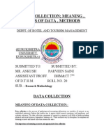 Data Collection Meaning, Types of Data, Methods: Deppt. of Hotel and Tourism Management