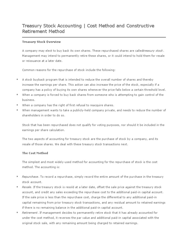 Treasury Stock ENtries | PDF | Treasury Stock | Share Repurchase