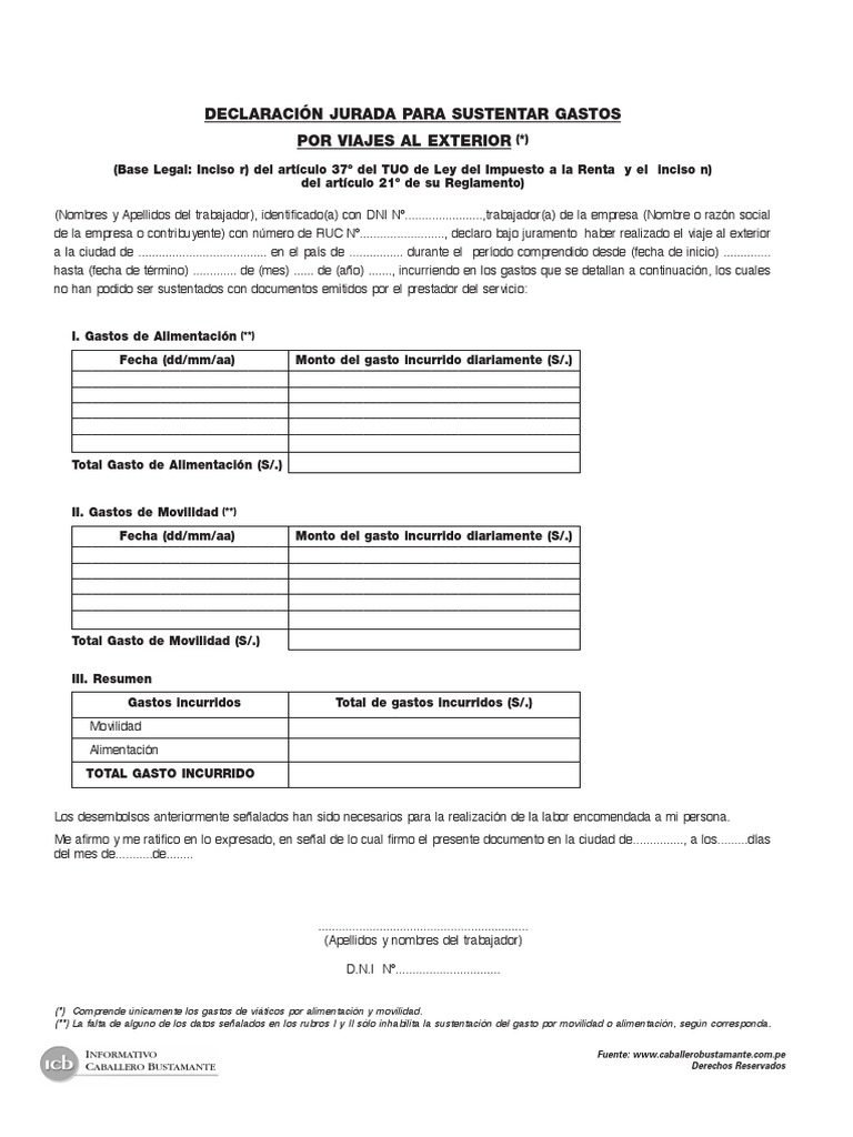 Modelo de Declaración Jurada de Gastos | PDF