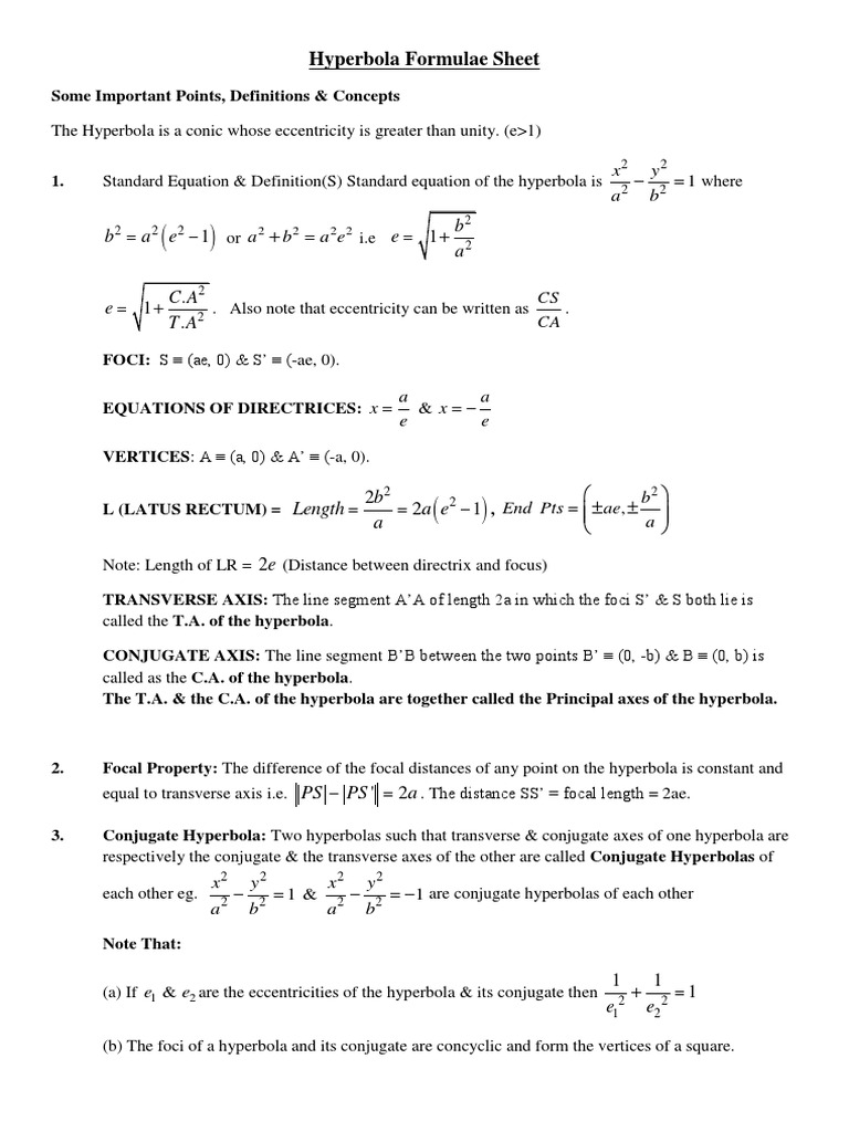 Ellipse Formulae Sheet | Ellipse | Circle