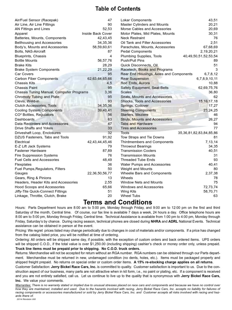 Jerry Bickel Race Cars 2014 Catalog | PDF | Axle | Screw