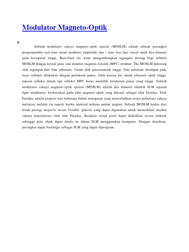 Modulator Magneto-Optik Spasial Efisien | PDF
