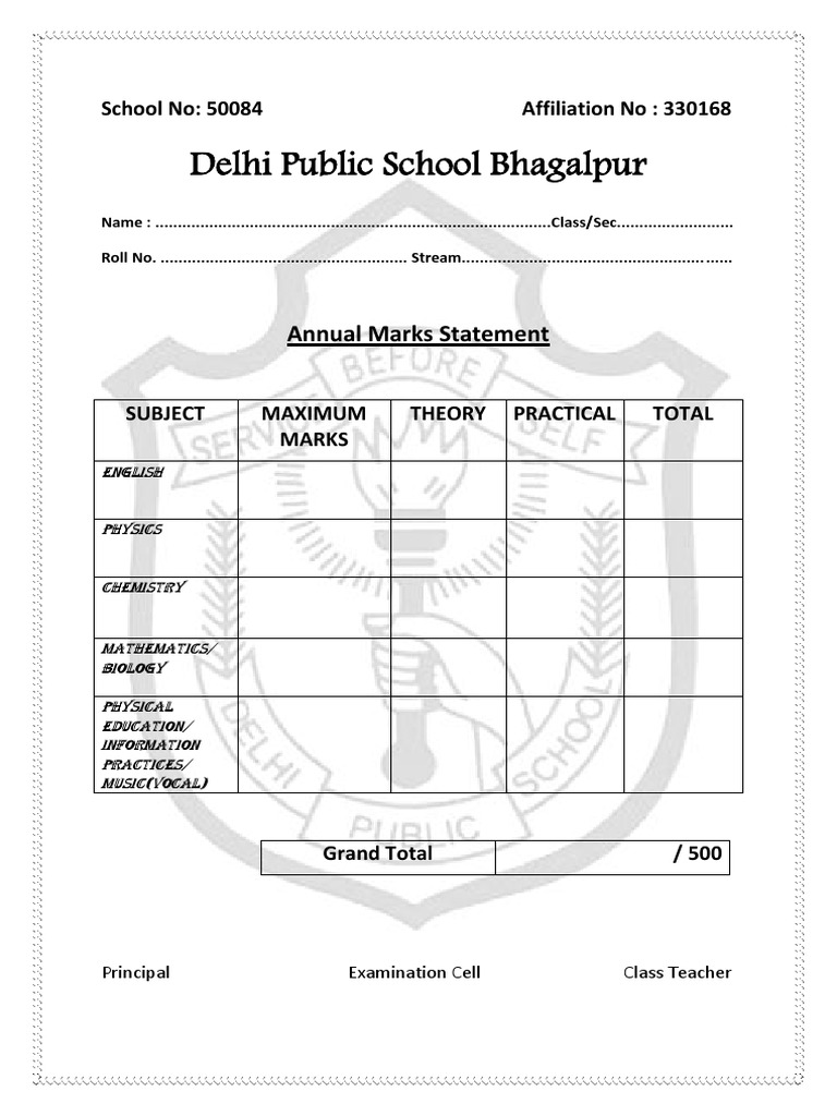 Delhi Public School Bhagalpur: Annual Marks Statement | PDF | Sports ...