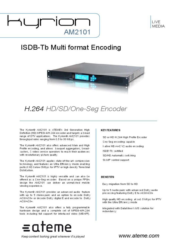 Ateme DS AM2101-Datasheet | PDF | H.264/Mpeg 4 Avc | High Definition ...