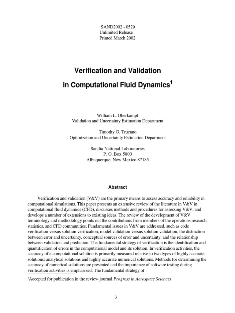 Verification and Validation in Computational Fluid Dynamics - 0001 ...