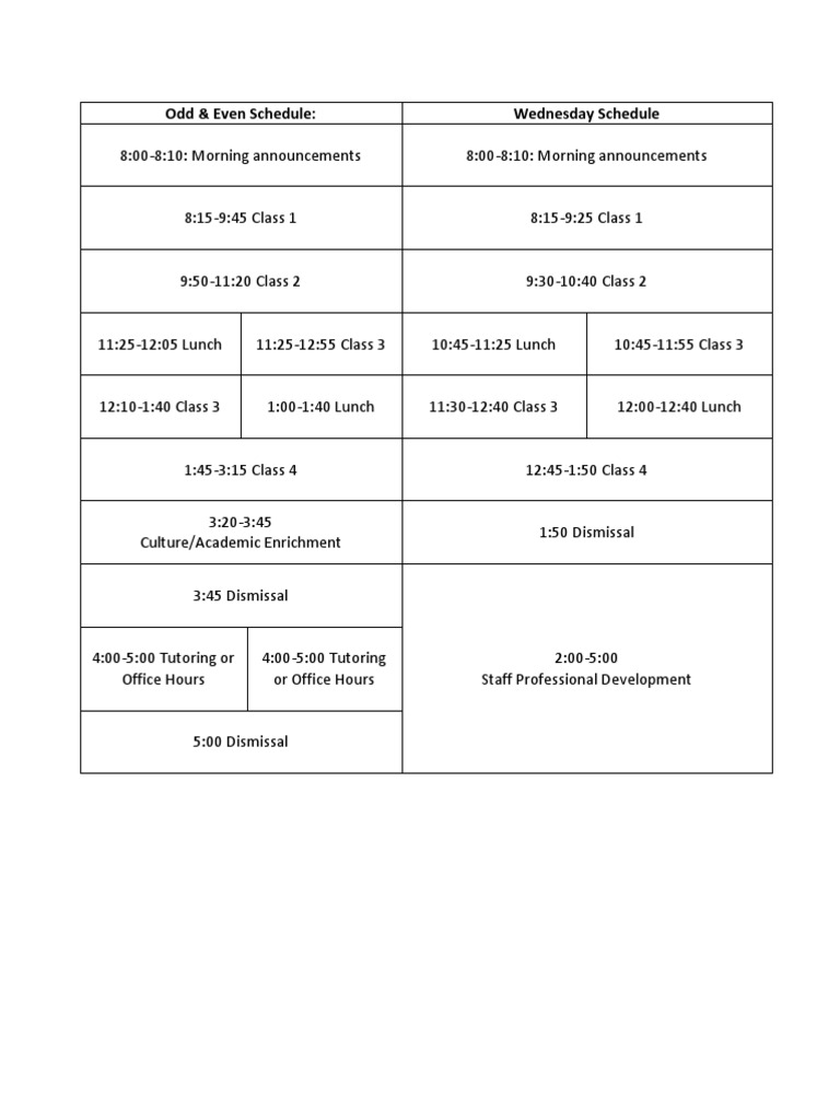 Wednesday Class and Assembly Schedule | PDF