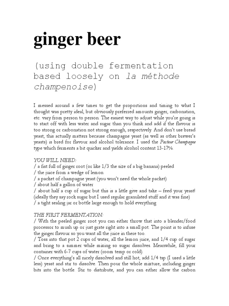 Ginger Beer Recipe PDF Brewing Beer