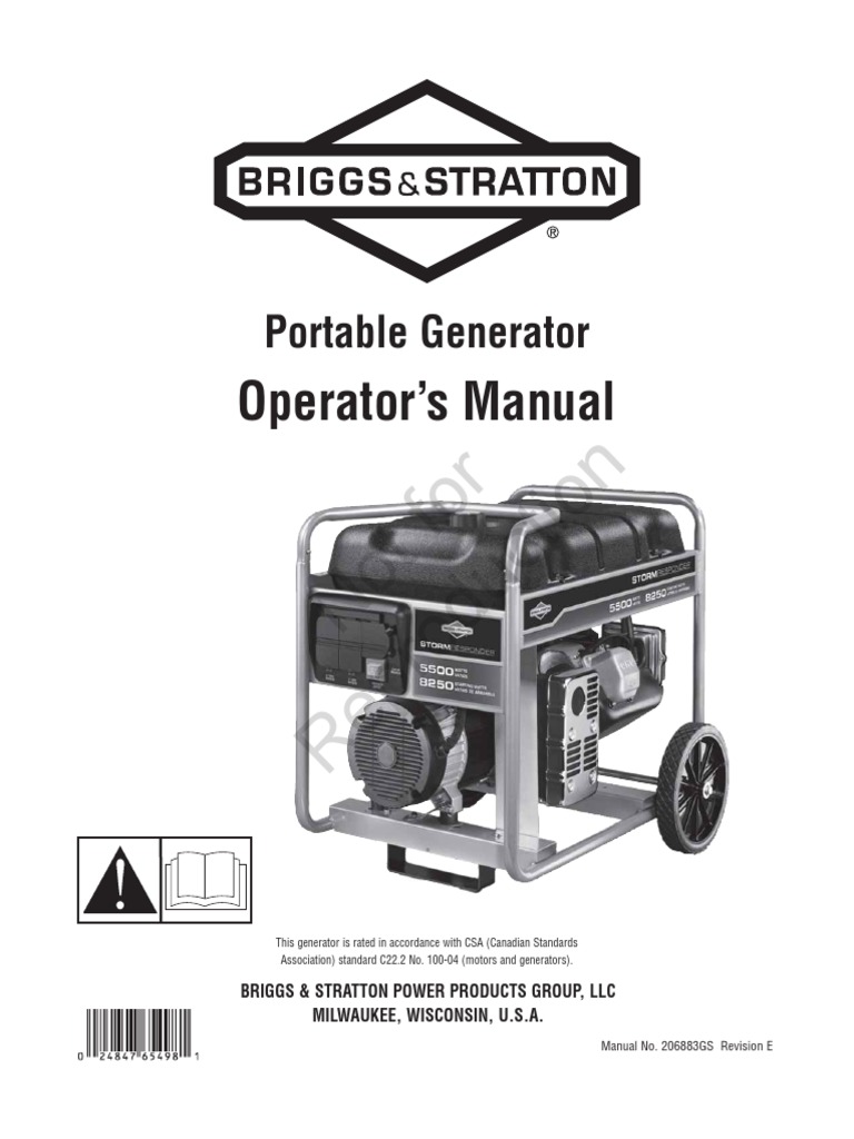 Briggs & Stratton Portable Generator Operating Manual | PDF | Gasoline | Motor Oil