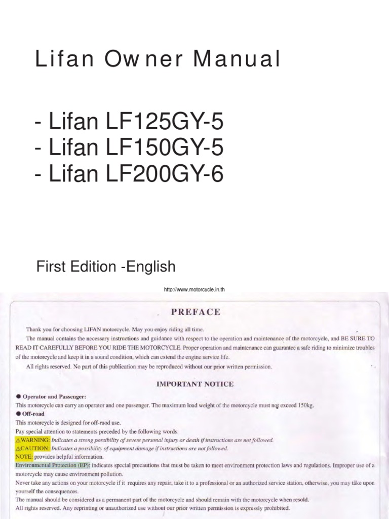 Lifan LF200GY 5 Owner Manual en | PDF | Motorcycle | Vehicle